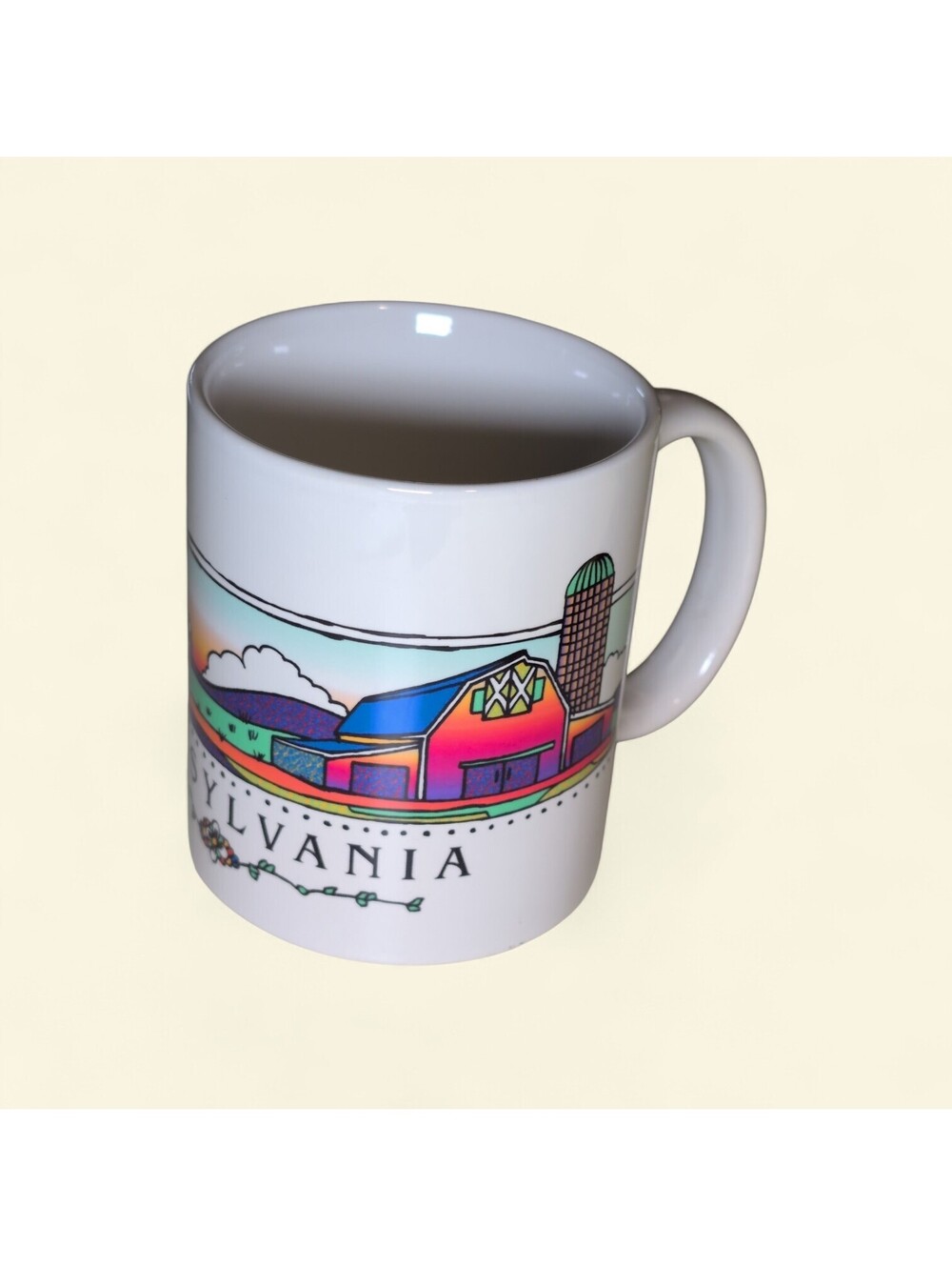 Vintage Pennsylvania Colorful Cow Farm White Coffee Cup Mug 8oz